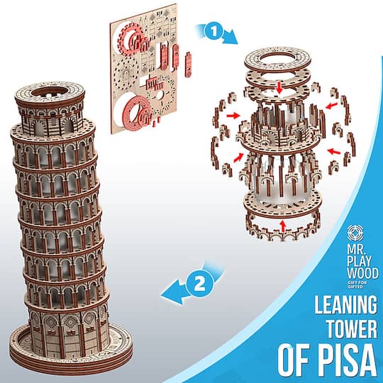 Mr. Playwood Leaning Tower of Pisa 3D Wooden STEM Model Kit